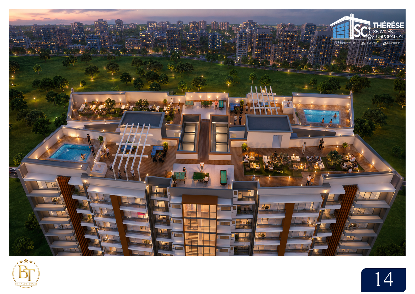 Vue aerienne des terrasses panoramiques de la Residence Bakali